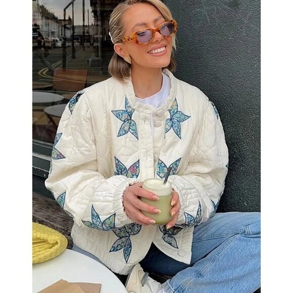 FREE PEOPLE Quinn Quilted Jacket in Teal Combo Size Small - Picture 1 of 14